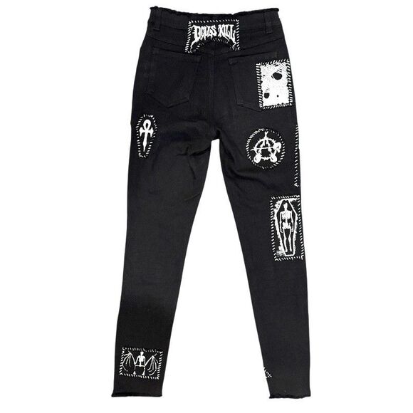Dolls Kill Current Mood Jeans Women’s Small Black Lace Up Gothic Punk Pants Y2K - Picture 2 of 11